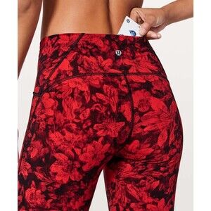 Lululemon Train Times 20” Crop Red Floral Mesh Panel Leggings Size 4 Nulux Fit
